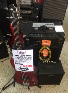 Cort Action Junior Bass Black Cherry plus Cort CM20B Amp and Cable Package