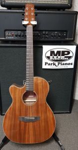 Martinez MPC8CL Left Handed Solid Koa Top Acoustic Electric Guitar in Hard Case 